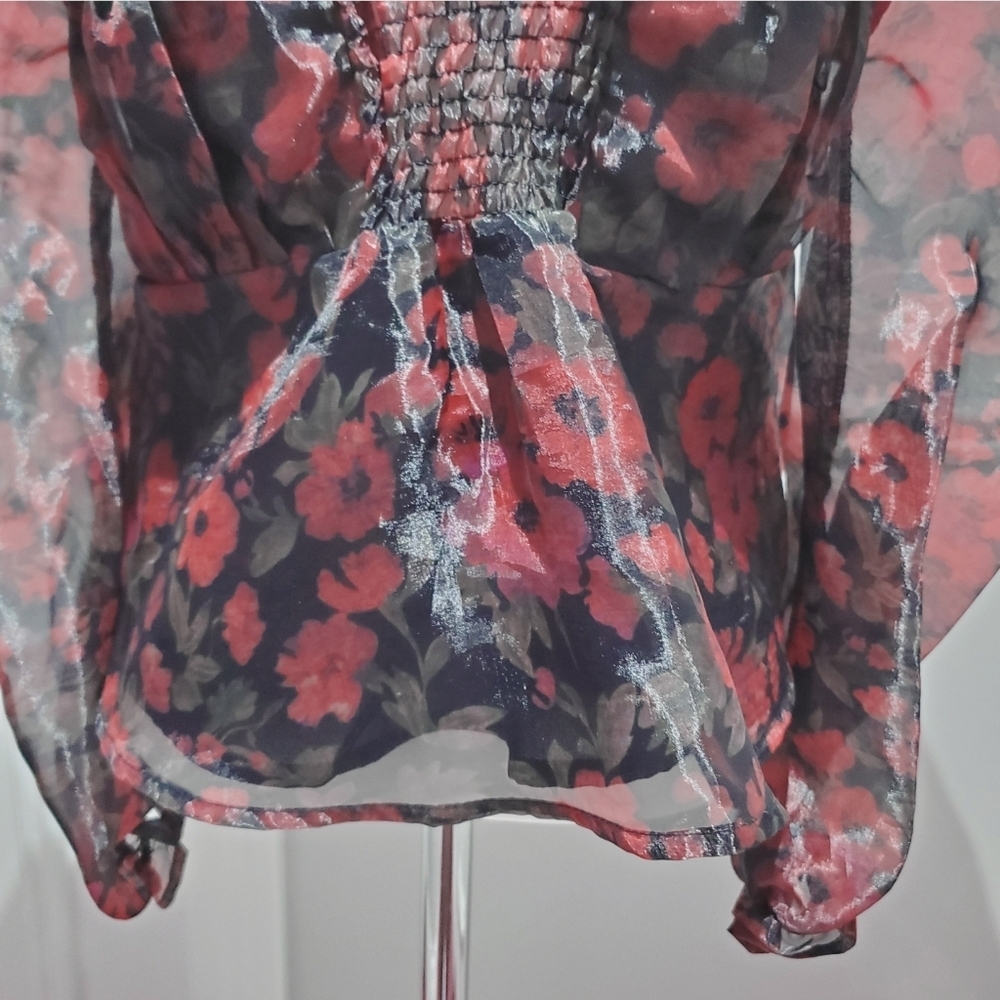 Floral Organza Puff Sleeve Babydoll Top - Picture 11 of 15